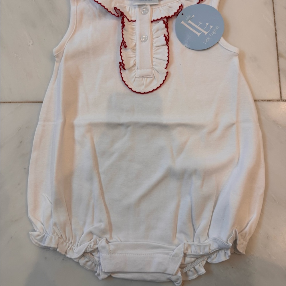 Little English Ruffled Henley Bubble with Red Trim